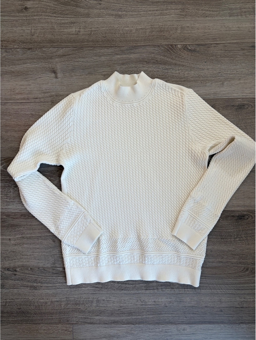 Club Monaco Cable Knit Mock Neck Sweater — Ivory, Size M